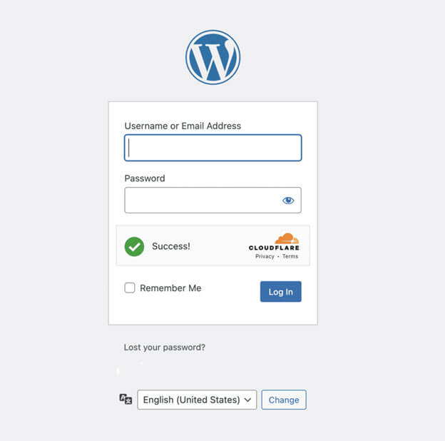 WordPress login page with Cloudflare Turnstile